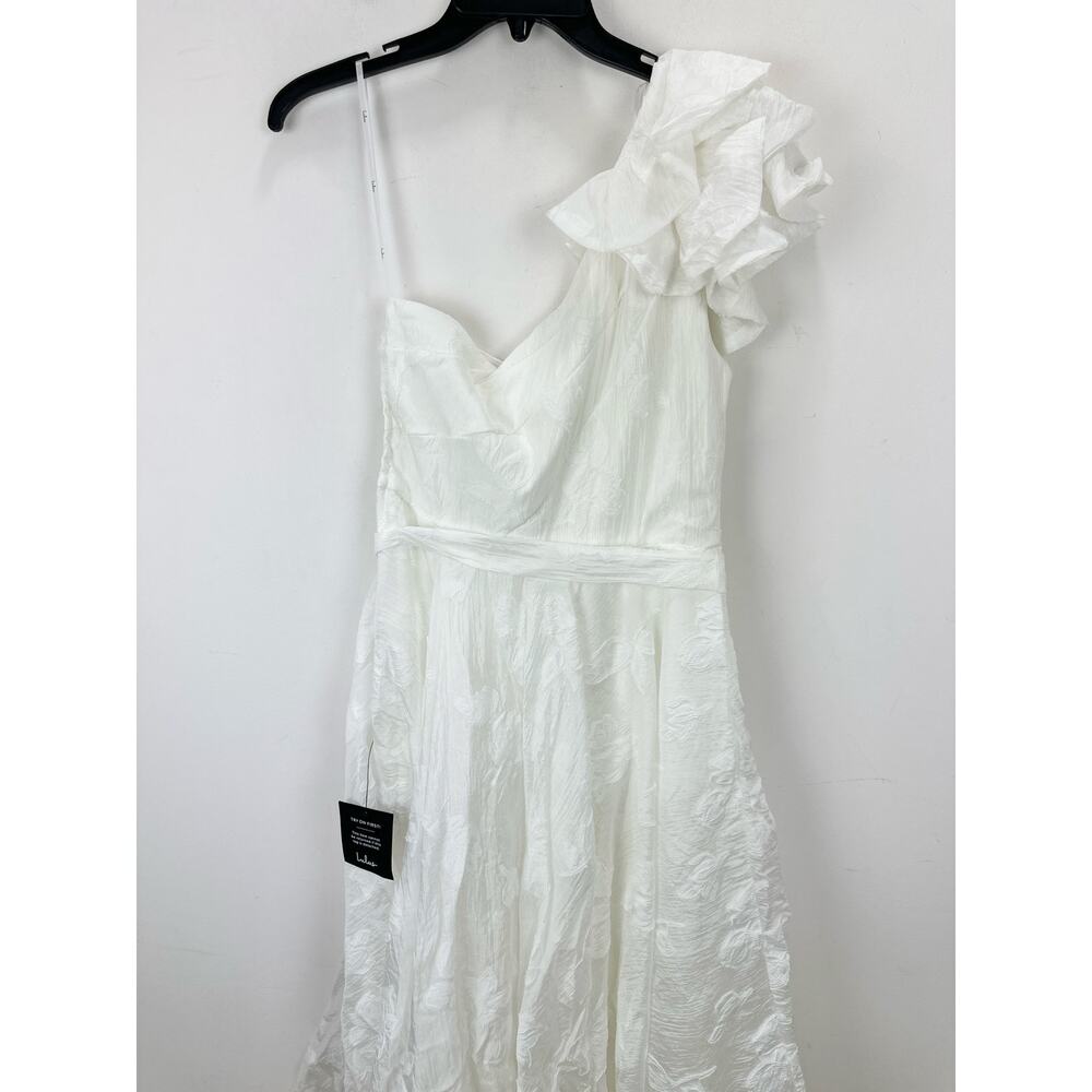 Lulus Sweet Definition White Burnout Ruffled One-Shoulder Midi Dress Large NWT - Picture 11 of 14